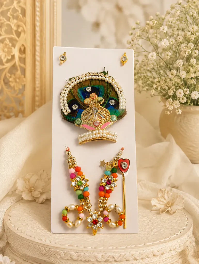 Thakur Ji Sringar -Mukut, earings, sringar mala, kada and Bansuri