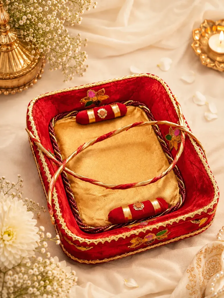 Laddu Gopal Travel Daliya with Handle – Red Velvet Premium Carry Bed