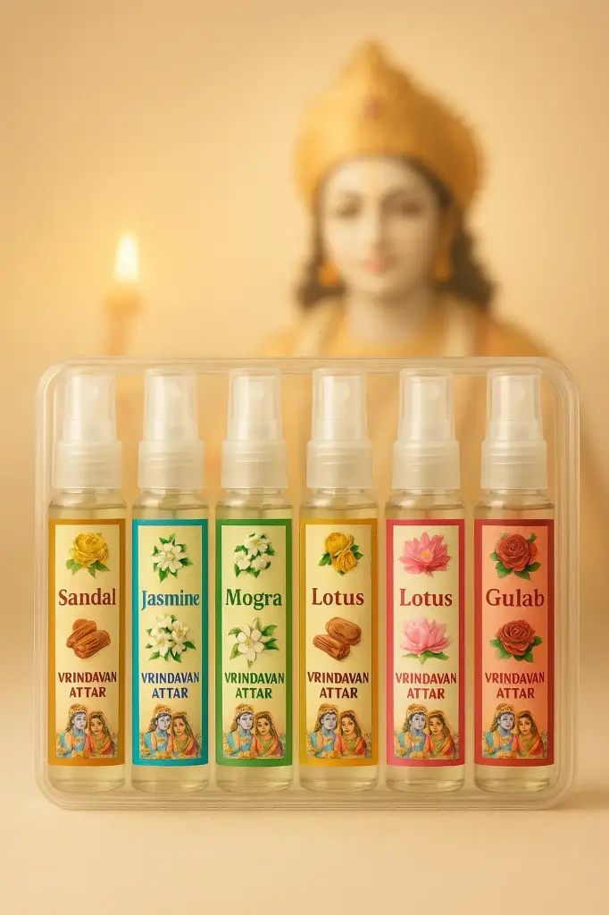 Vrindavan Attar Natural Perfume – Bela, Gulab, Jasmine, Lotus & Vrindavan Flower